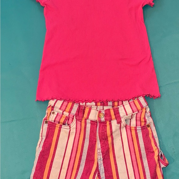 Girls Therabouts Pink Top and Striped Shorts Set 10/12 - Picture 1 of 6
